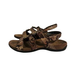 Vionic Brown Snakeskin Print Strappy Sandals size 7 wide comfortable supportive